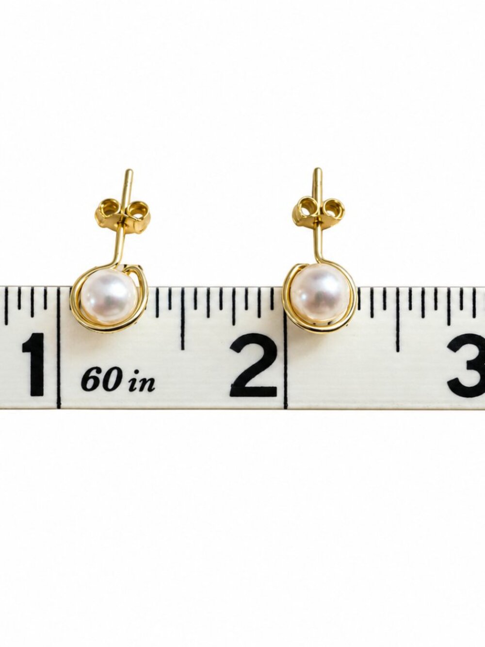 925 Sterling Silver Gold Tone Pearl Stud Earrings